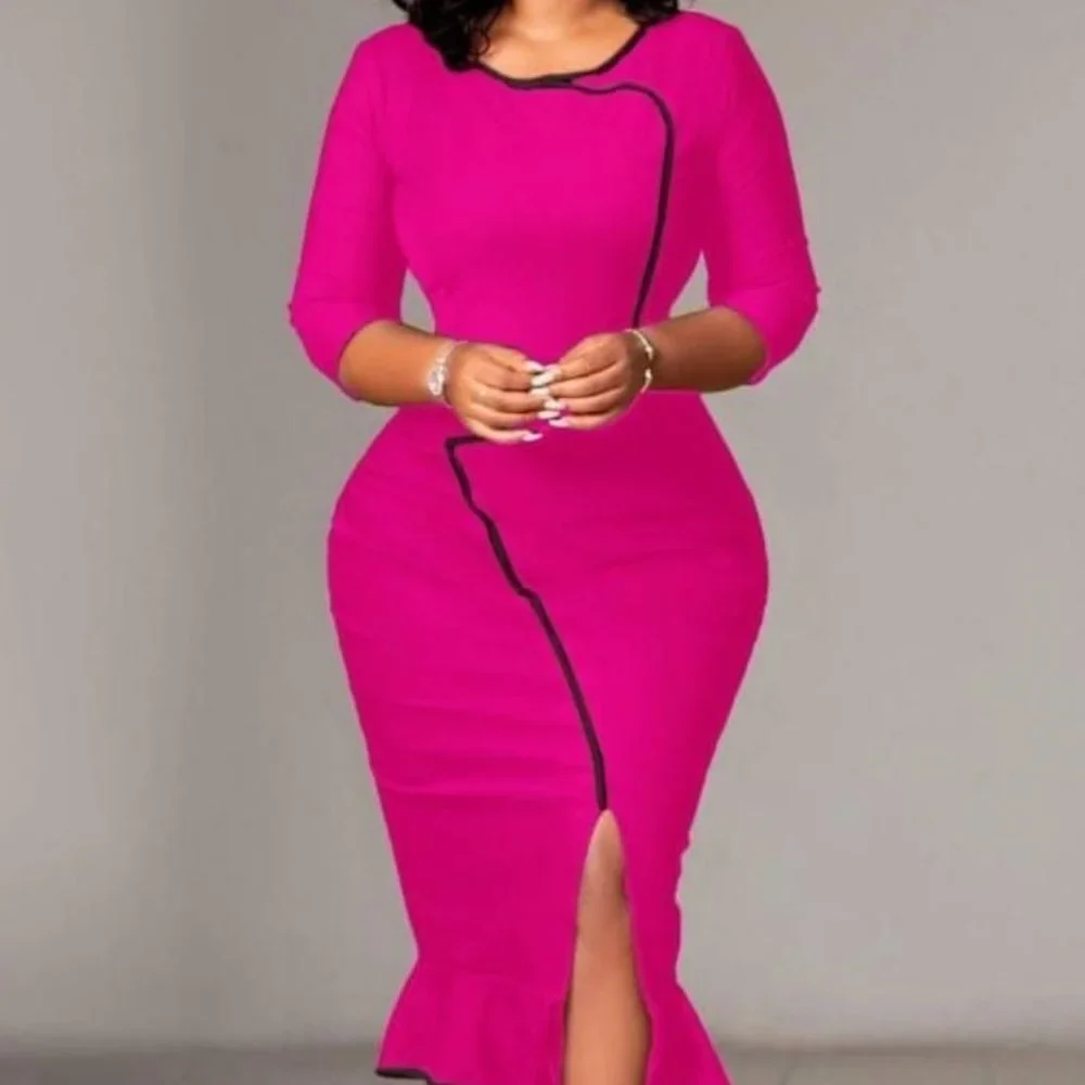 NWT - Pink Fitted Dress with Black Trim
